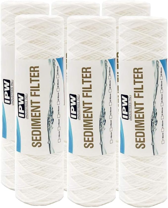 IPW Industries Inc., 30 Micron String Wound for Whole House Water Filter Replacement Cartridge, Sediment Filters for Well Water, 10" x 2.5" - 6 Pack