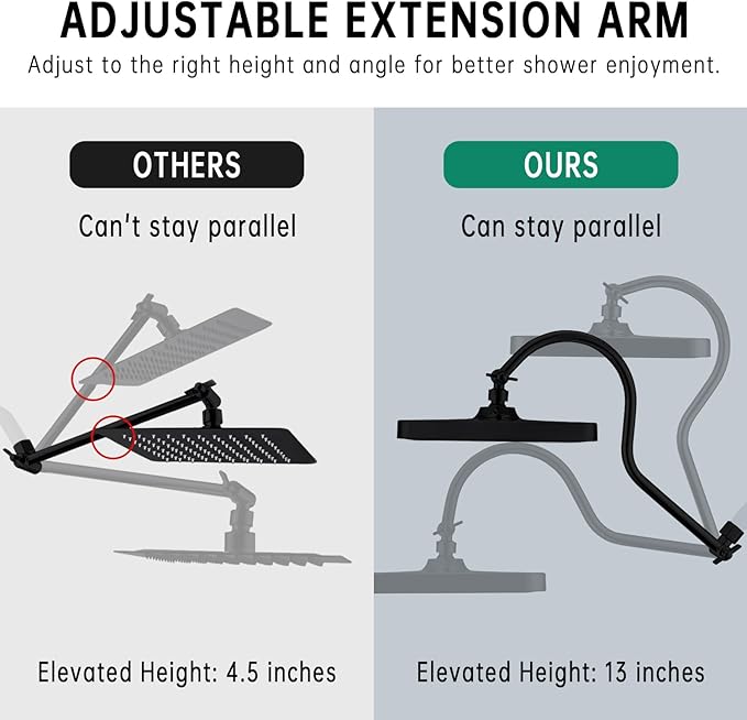 13 Inch Rainfall Shower Head with Multi-Function Handheld Sprayer Combo, 3-Way Metal Extended Diverter with Holder and Metal Adjustable Curved Shower Extension Arm, Extra Long Hose Matte Black