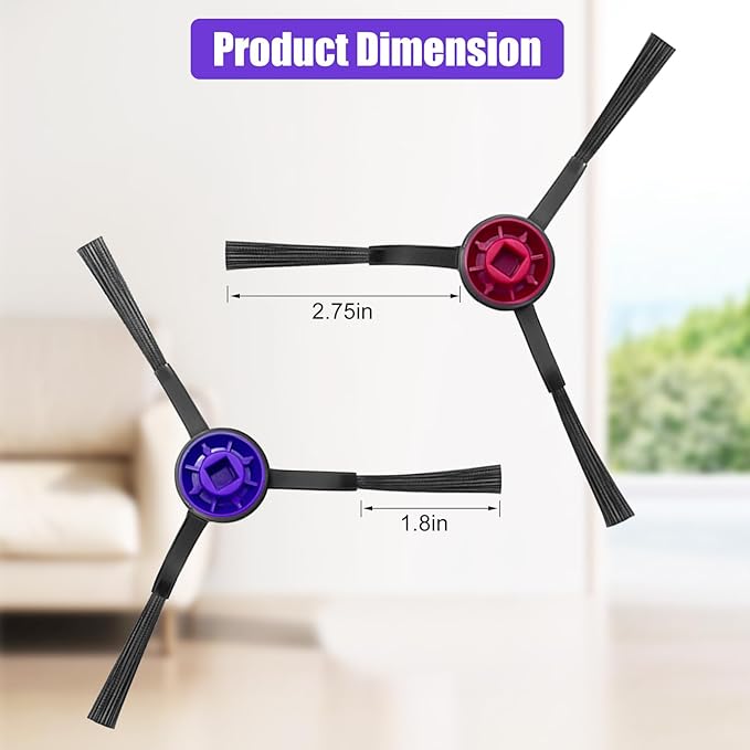 Side Brush Replacement Kits for Eureka E10S E20 Plus Robot Vacuum Cleaner Parts-6 Pack