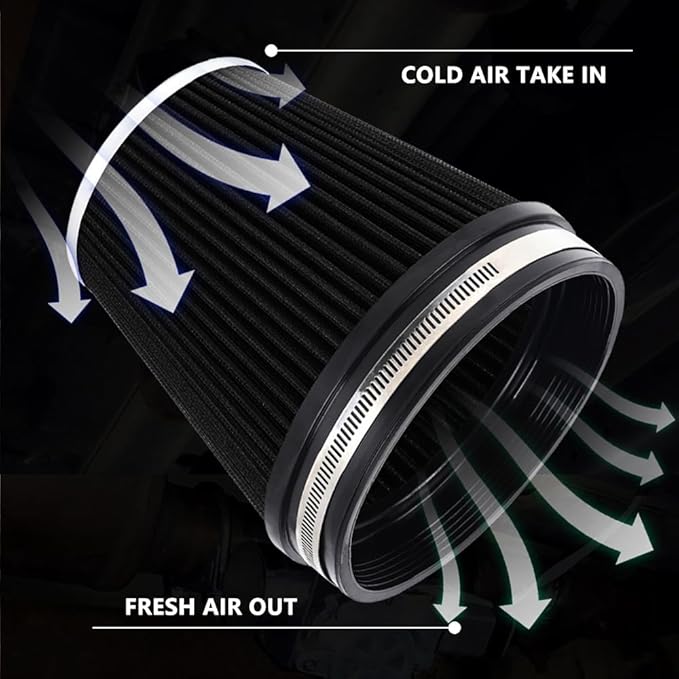 6" Inlet Cold Air Intake Filter Cone Replacement Performance Washable Clamp-On Dry Air Filters Black (6" Tall)