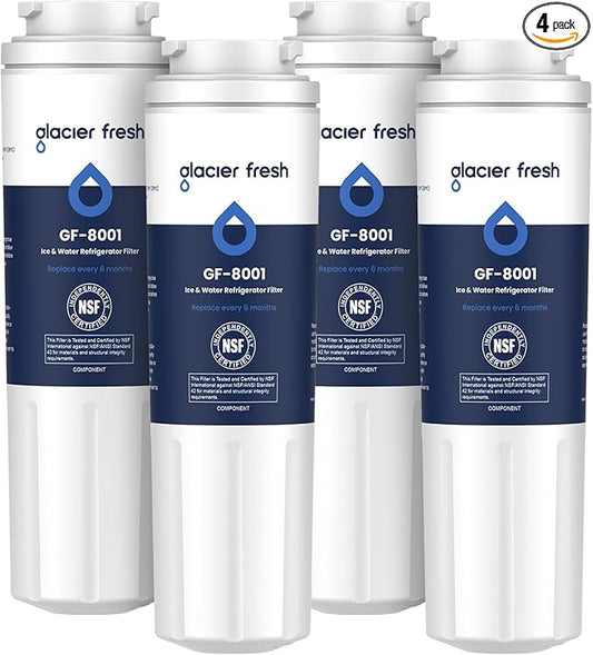 GLACIER FRESH UKF8001 Compatible with Whirlpool Refrigerator Water Filter 4, EDR4RXD1, EveryDrop Filter 4, 4396395, Maytag UKF8001, UKF8001AXX, WHR4RXD1, KAD4RXD1, 46-9006, Puriclean II, Pack of 4