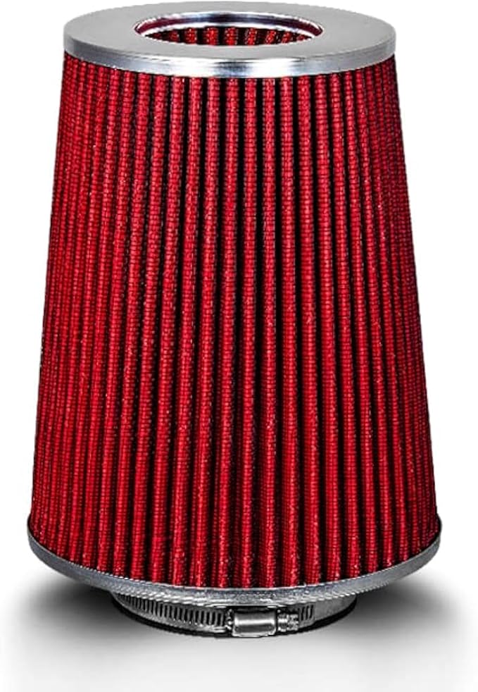 RED 3.5" 89 mm Inlet Truck Cold Air Cone Replacement Performance Washable Clamp-On Dry Air Filter (8" Tall)