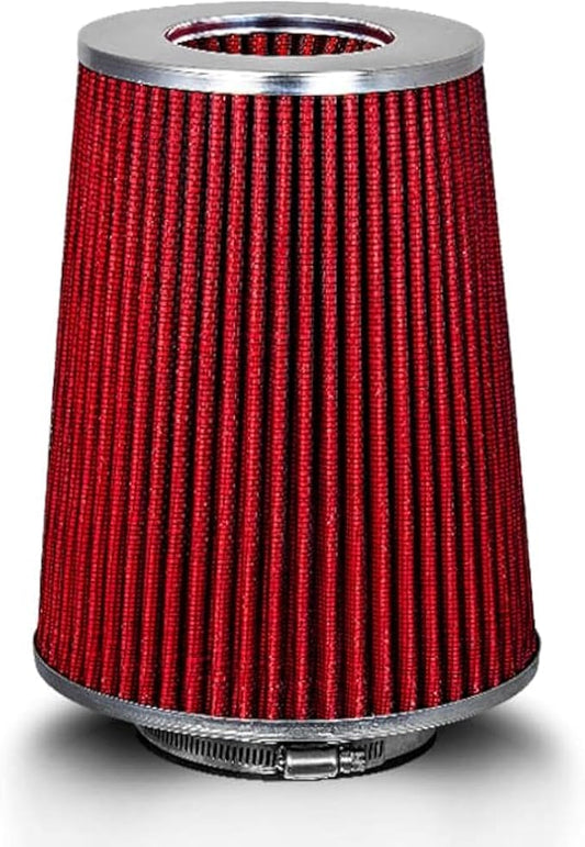 RED 3.5" 89 mm Inlet Truck Cold Air Cone Replacement Performance Washable Clamp-On Dry Air Filter (8" Tall)