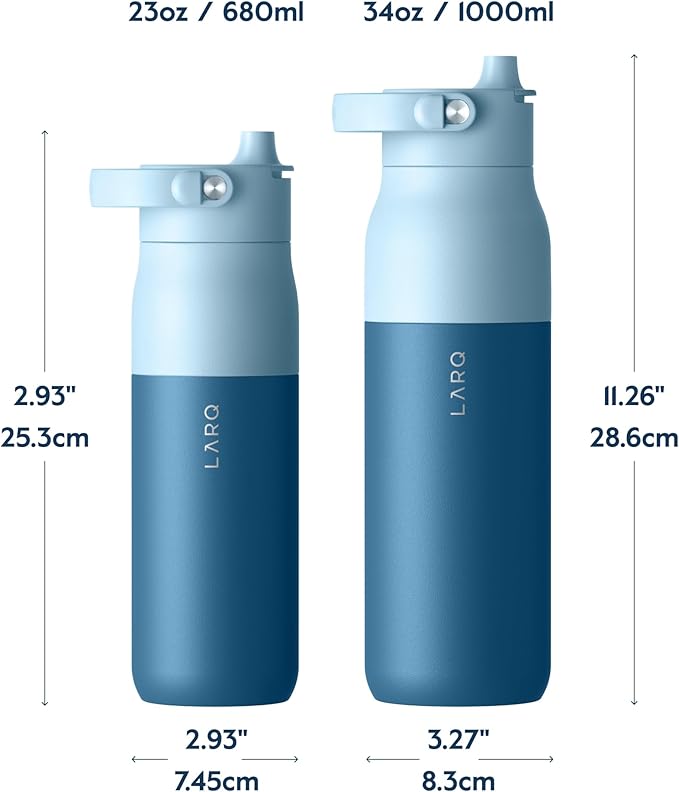 LARQ Bottle Swig Top 23oz - Insulated Reusable Stainless Steel Water Bottle With Built-In Silicone Handle | BPA Free | For Sports, Gym, and Travel | Amalfi Blue