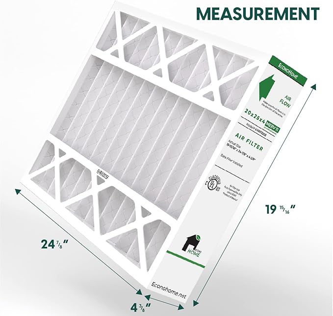 EconoHome 20x25x4 AC Furnace Pleated Air Filter MERV 11 Replacement, 1 Pack, Fits Lennox (X6673), Honeywell (FC100A1037) filters. (Actual size: 19.94 x 24.86 x 4.36 Inches)