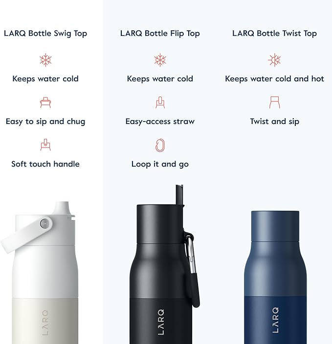 LARQ Bottle Swig Top 23oz - Insulated Stainless Steel Water Bottle With Built-In Silicone Handle | BPA Free | Reusable Water Bottle for Sports, Gym, and Travel, Granite White