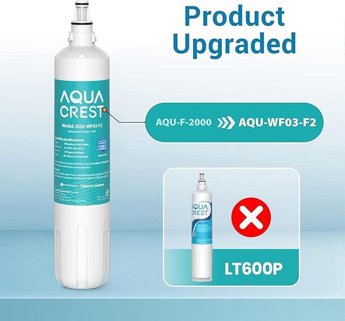 AQUA CREST F-2000, 4204490 Water Filter, Replacement for InSinkErator® F-1000,F-2000, Sub-Zero 4204490,4290510 and AquaPure AP Easy C-Complete, Sub Zero Water Filter Replacement, NSF/ANSI 42,Pack of 2