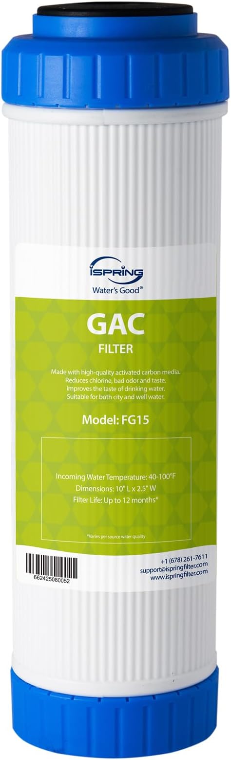 iSpring FG15 10"x2.5" Water Filter Replacement for Reverse Osmosis Water Filter System, GAC Granular Activated Carbon Filter Water Filter Cartridge Reduce PFAS