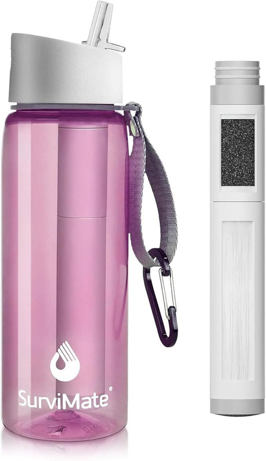 SurviMate 5-Stage 0.01μm Ultra-Filtration Filtered Water Bottle, BPA-Free Material, NSF/ANSI 42&372 Certified, Portable Water Filter Bottle for Survival, Camping, Hiking, and Emergency Use