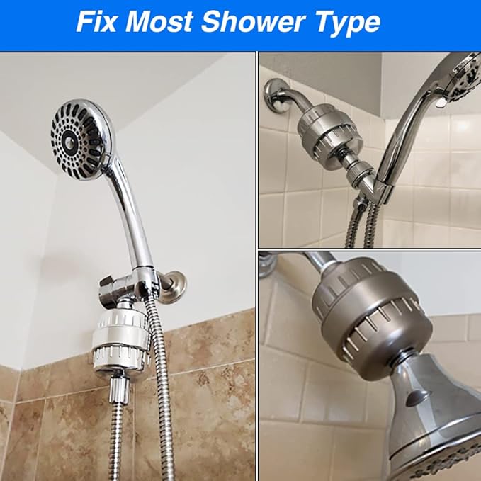 Shower Filter 15 Stages Shower Head Filter for Hard Water High Output Shower Filter Reduces Dry Skin, Itchy Scalp - Improves Skin Condition (Brushed Nickel)