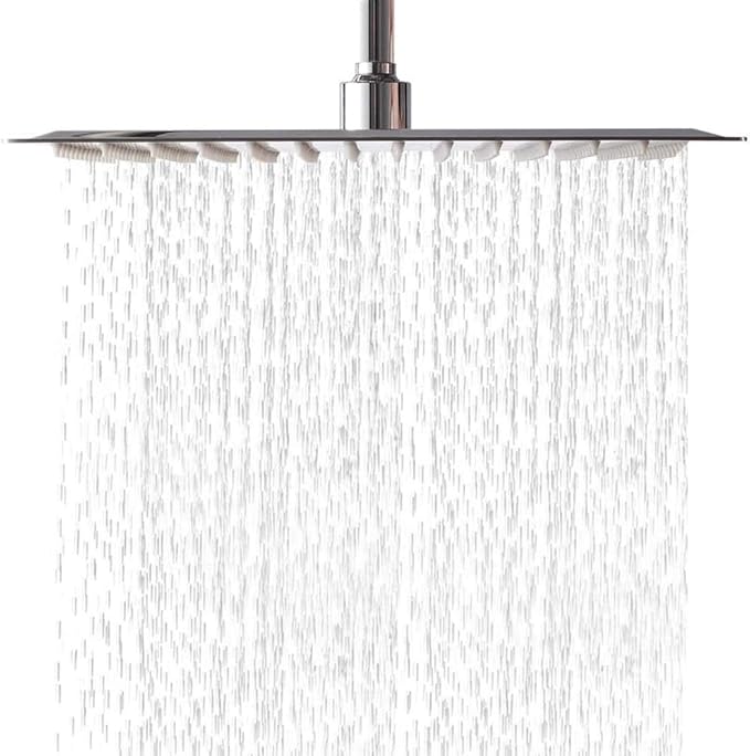 Lordear Rainfall Shower Head 10 Inch Solid Square Ultra Thin 304 Stainless Steel Polish Chrome Rain Setting Shower Heads,Waterfall Full Body Coverage with Silicone Nozzles