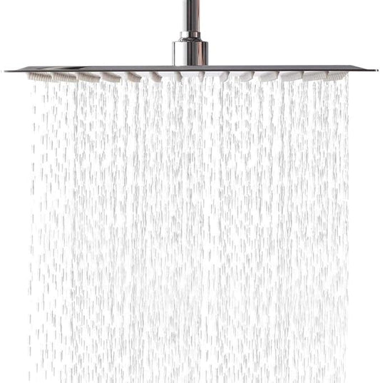 Lordear Rainfall Shower Head 10 Inch Solid Square Ultra Thin 304 Stainless Steel Polish Chrome Rain Setting Shower Heads,Waterfall Full Body Coverage with Silicone Nozzles