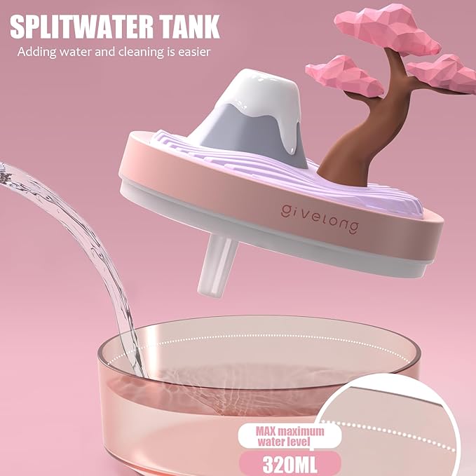 Mini Portable Desktop Humidifiers for Bedroom,Small Humidifier with Cherry Tree,Quiet,Cool Mist, Auto Off,7 Colors Night Light,320ml Air Humidifier Home Office Travel(PINK)