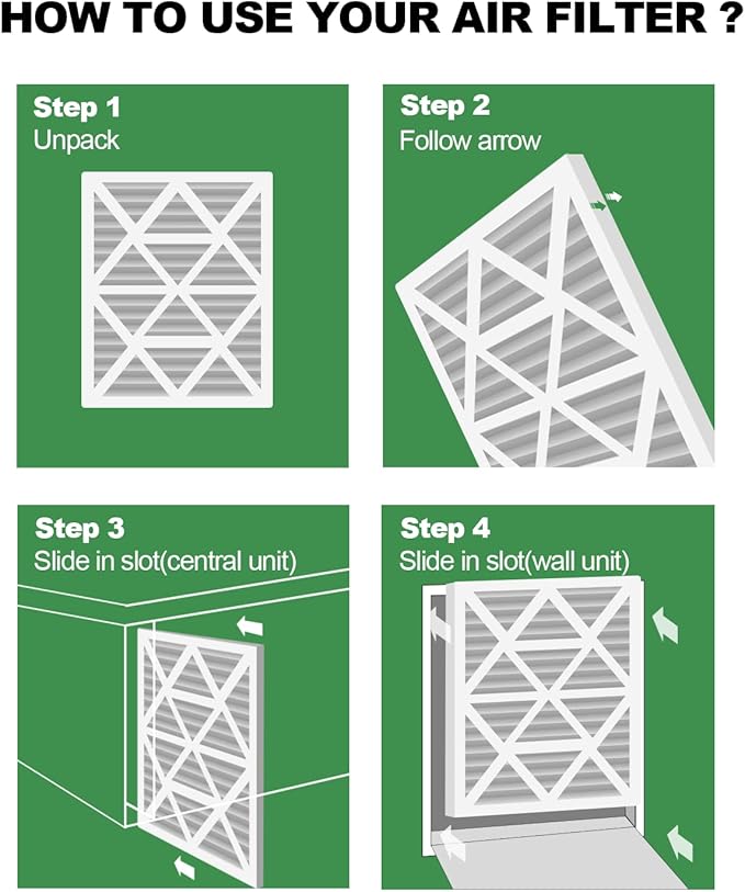 12x24x1 Air Filter 6 Pack, Durable MERV 8 Pleated Home HVAC AC Furnace Filters, Lightweight Compact Air Conditioner Filter Replacement
