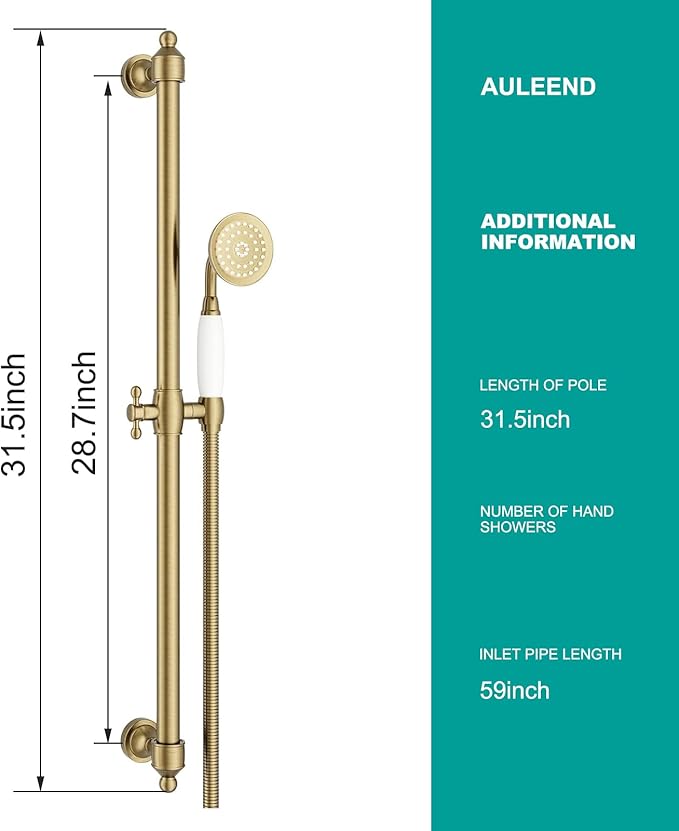 Shower Slide Bar Handheld Shower Head with Hose, shower slide bar,adjustable height shower head (C-retro, Brushed Gold)