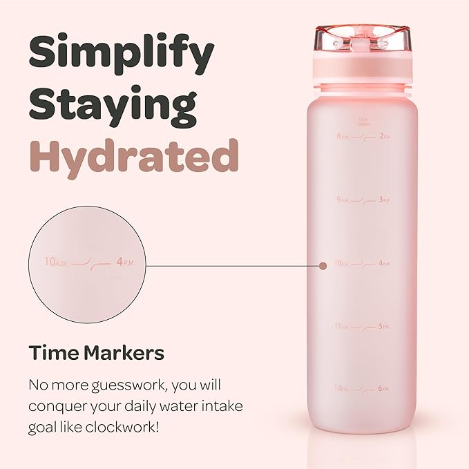 Hydracy Water Bottle with Time Marker -Large BPA Free Water Bottle & No Sweat Sleeve -Leak Proof Gym Bottle with Fruit Infuser Strainer & Times to Drink -Ideal for Fitness Sports & Outdoors