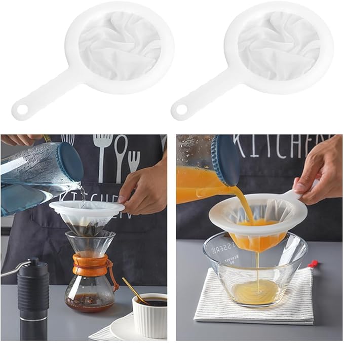 2-Piece 200-Mesh Ultra-Fine Juice Strainer Set, Smooth Fine Mesh for Soy Milk, Juice, Wine, Multi-Purpose Kitchen Strainer with Non-Slip Handle for Home & Commercial Use