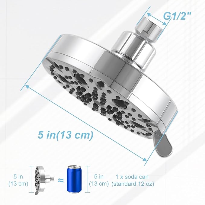 OFFO Shower Head, High Pressure Shower Head with Pause Mode, 9 Mode Fixed Showerheads for Strong Water Flow & Relaxing Shower Experience, Chrome