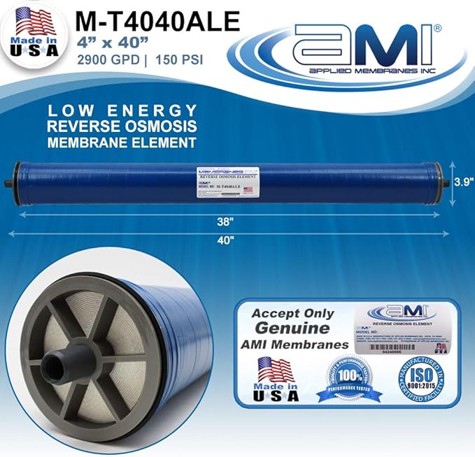 4x40 Low Energy Reverse Osmosis Membrane Element for Tap Water | 2900 GPD at 150 psi | 99.5% Rejection | Replacement Commercial RO Membrane | Applied Membranes USA M-T4040ALE…