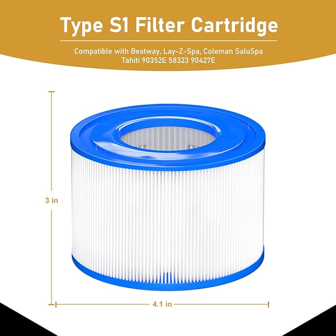 Type S1 Spa Filter 29011E for All Intex PureSpa 28429E, 28403E, 28407E, 28443E, 28453E, 28421E, 28423E, 28413E, and 28453E, 11692, SB-h10, JPC01 Easy Set Swimming Pool Pump, 16 Pack