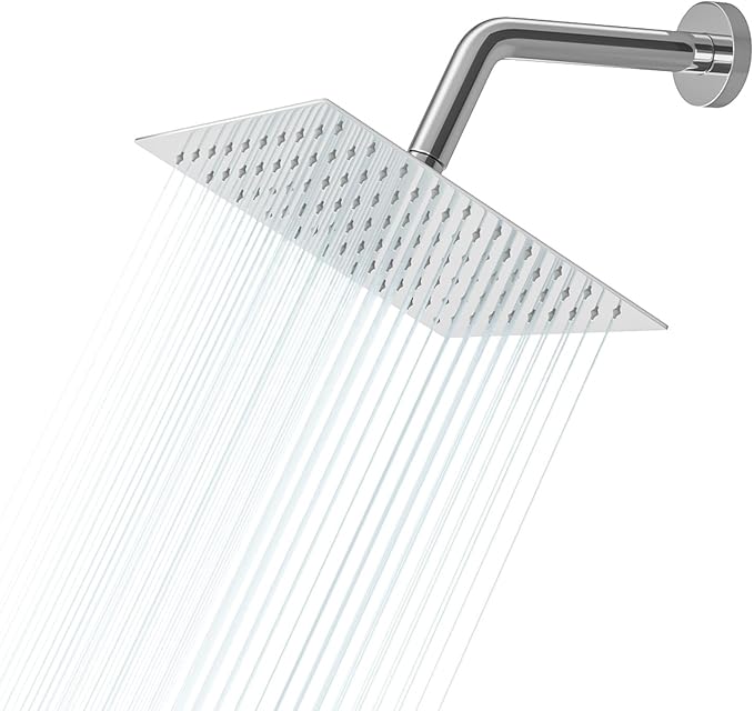 Lordear Rain Shower Head 8 Inch Square High Pressure Waterfall Shower Head Ultra Thin 304 Stainless Steel Shower Head Polish Chrome with 100 Silicone Nozzles