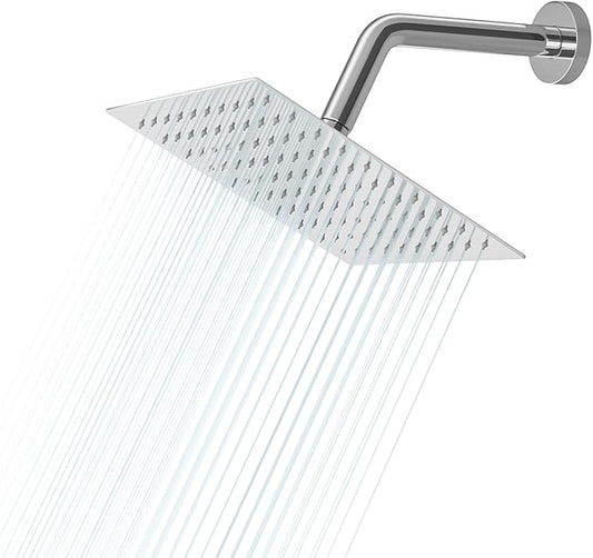 Lordear Rain Shower Head 8 Inch Square High Pressure Waterfall Shower Head Ultra Thin 304 Stainless Steel Shower Head Polish Chrome with 100 Silicone Nozzles