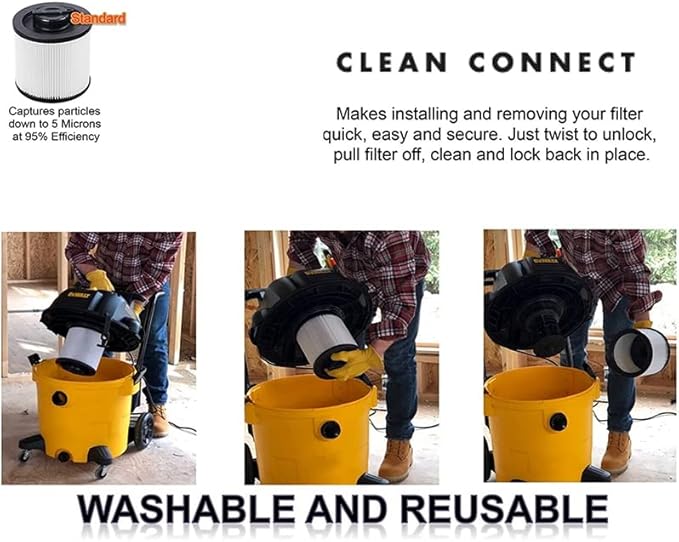 DXVC6910 HEPA Cartridge Filter Replacement Fit for DEWALT Wet/Dry Filter Vacuum Cleaners-Regular 6-16 Gallon, Compatible with DeWalt DXV06P DXV09P DXV10P DXV10PL DXV10SA DXV12P DXV14P DXV16P 2pcs