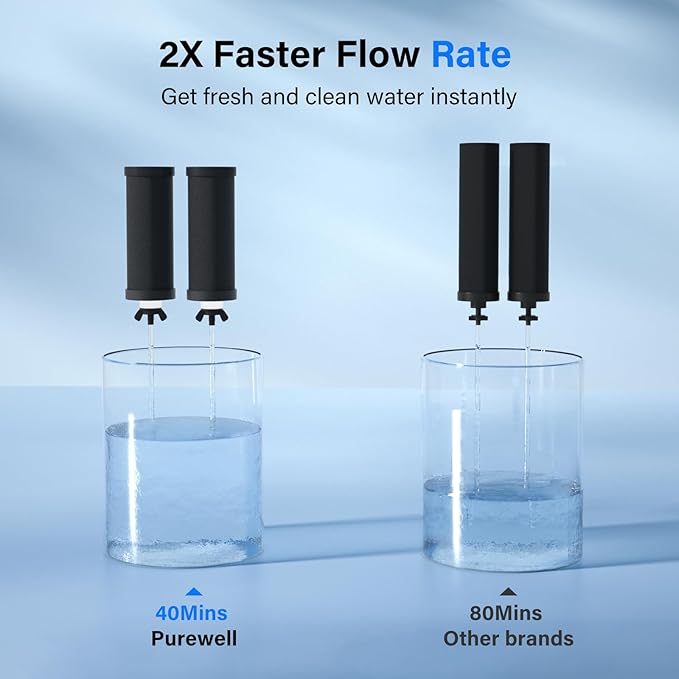 Purewell 8-Stage PF-3&FL-2 Purification Elements Set, Replacement Filters for ProOne® and Berkey® Filters, ProOne® Big+ or Berkey® Big+ Water Filter System and Purewell System (4 Pack, K Series)