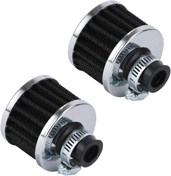 PTNHZ Universal 2 PCS 12mm Auto Cone Mini oil Air Intake Filter Crankcase Vent Valve Cover Breather Filter Flow Air Filters Black