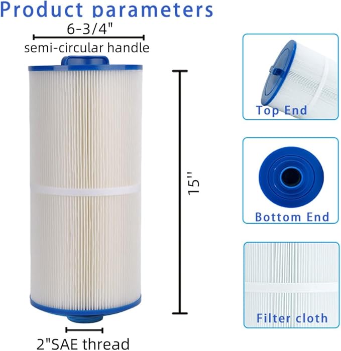 Spa Filter 6CH-960 Replaces Jacuzzi Filters J-300 J-400,Unicel 6CH-960,Pleatco PJW60TL-F2S,Filbur FC-2800,6540-476, 6540-383, Hot Tub Filter with Closed Handle 2 Pack（ Not be Removed）