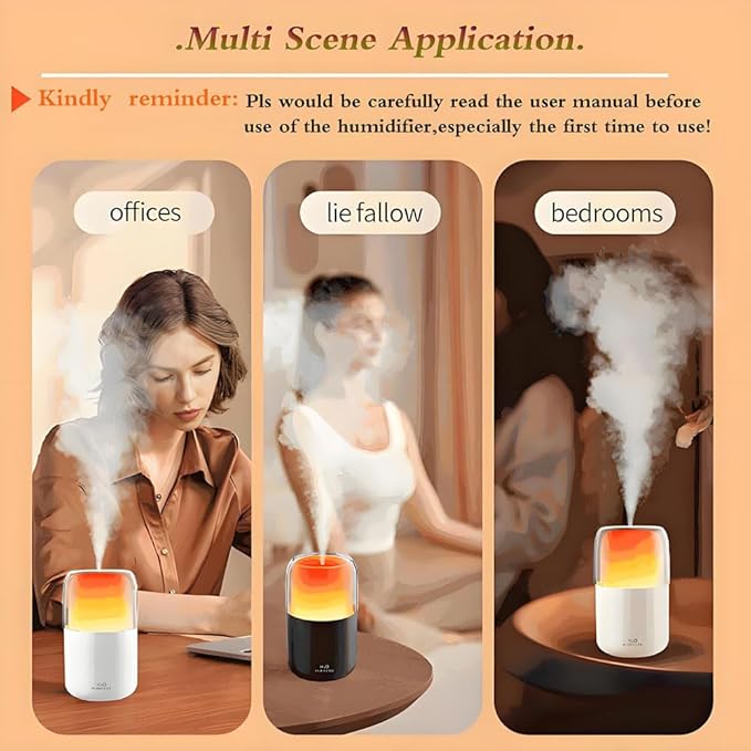 LED home spraying humidifier with high simulation flame atmosphere light,2.3W and 280ml water tank,dynamic state and static state flame (Black housing)