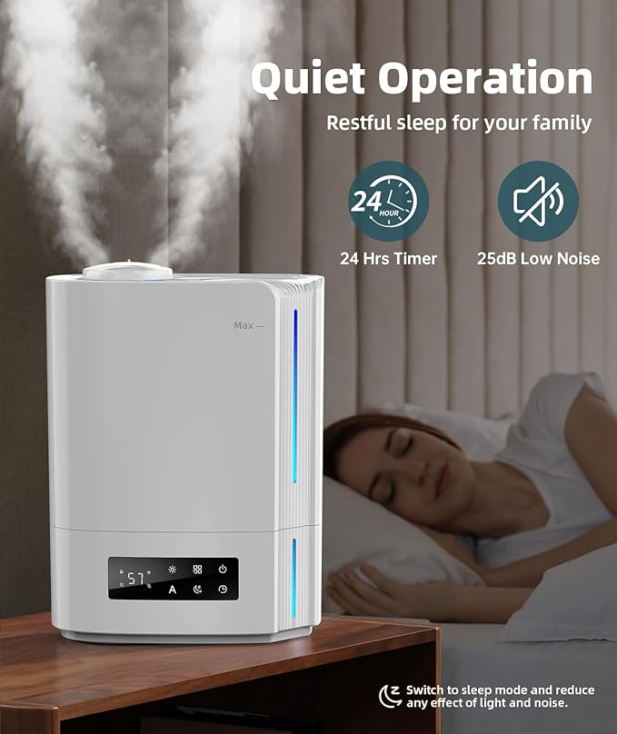 BREEZOME 6L Humidifiers for Bedroom Large Room & Essential Oil Diffuser, Ultrasonic Top Fill Cool Mist Humidifiers for Baby, Plants, Nursery Last up to 60 Hours, Smart Humidistat Control, Quiet, White