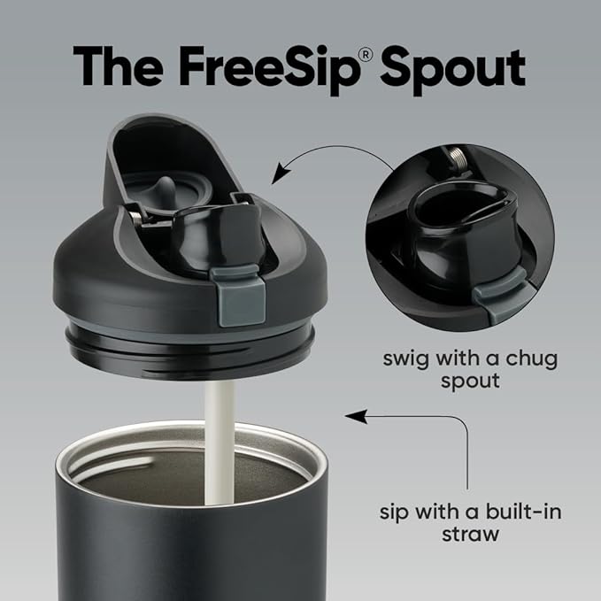 Owala FreeSip Tumbler Insulated Stainless Steel Water Bottle with Built-in Straw and Side Handle, For Travel, Work, School, and Sports, 40oz, BPA Free, Leak Proof, Black (Very, Very Dark)