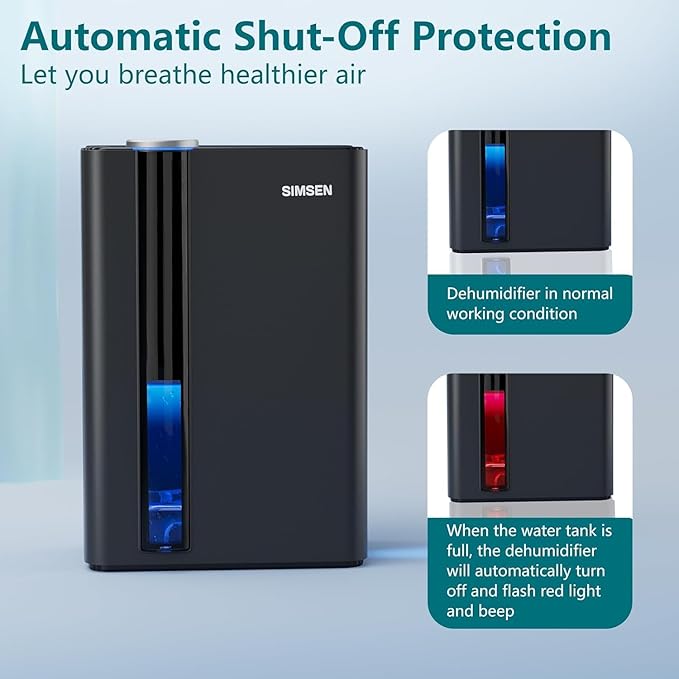 SIMSEN 95oz Dehumidifiers for Home, 800 sq ft Quiet Small Dehumidifier with Drain Hose, Dehumidifiers for Bedroom Bathroom Basements Closet RV (Black)