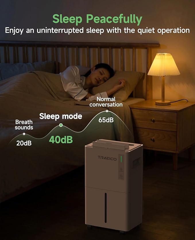 1500 Sq.ft Dehumidifier for Basement, Trazico 21 Pint Dehumidifiers for Home Large Room with Drain Hose, Smart Humidity Control, 3 Modes, 24H Timer, Auto Defrost, Ideal for Bedrooms, Bathroom, White