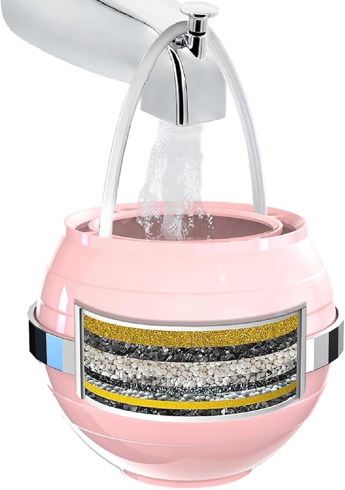 Yodel Bath Filter for Tub,Bathtub Hard Water Softner to Remove Chlorine and Fluoride, Improves Skin, Hair and Nails Condition,Pink