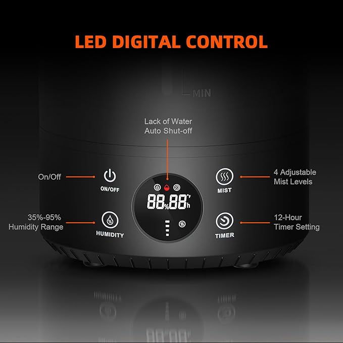 Spider Farmer 3-in-1 6L Humidifier Indoor with Timer & Hose Cool Mist Ultrasonic Humidifiers Large Room with Temperature & Humidity Probe for Plant Mushroom Greenhouse Bedroom Grow Tent Top Fill Black