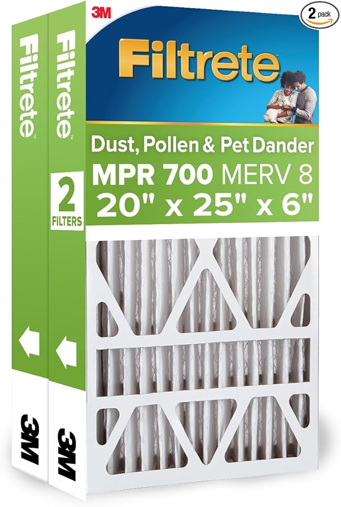 Filtrete 20x25x6 AC Furnace Air Filter, MPR 700, MERV 8, Fits AprilAire & Space-Gard, Capture Dust, Pollen & Pet Dander Reduction, 2-Pack (Actual Size 19.75 x 24.25 x 6 in)
