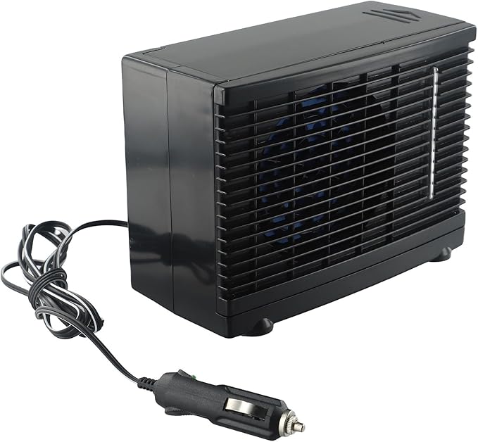 12V Portable Air Conditioner Fan with Water Cooling Tank for Car, Home, Camper, Boat, Travel, Quiet Low Power Air Cooler and Humidifier, Black