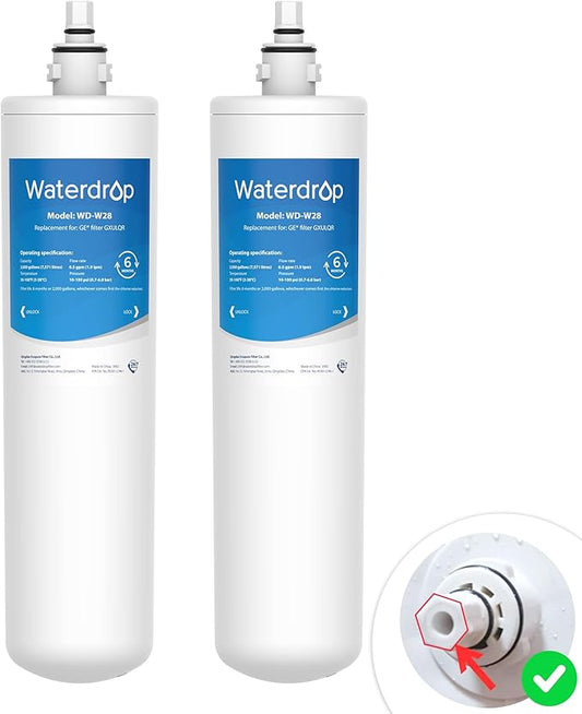 Waterdrop FQK1R, GXULQR Under Sink Replacement Filter, NSF/ANSI 42 372 Certified, Replacement for Hexagonal Head GE SmartWater GXULQR, GXULQK and GXK140TNN, 2K Gallons, 2 Filters