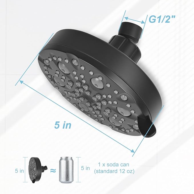 OFFO Shower Head, High Pressure Shower Head with Pause Mode, 9 Mode Fixed Showerheads for Strong Water Flow & Relaxing Shower Experience, Matte Black
