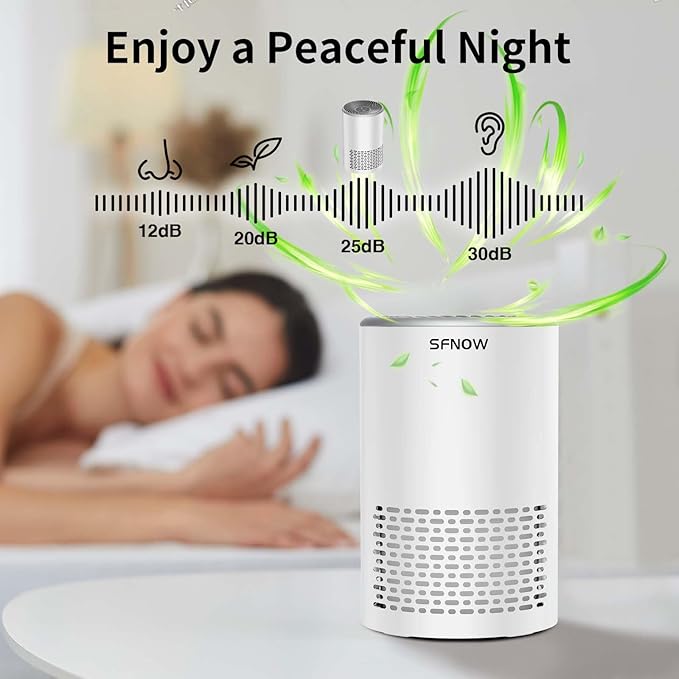 Air Purifiers For Bedroom - Portable Air Purifier Covers Up to 215 ft² Remove Smoke Pollen Dander Hair Smell, with Sleep Mode Speed Control For Home Office Living Room Drom, SAP200C, White
