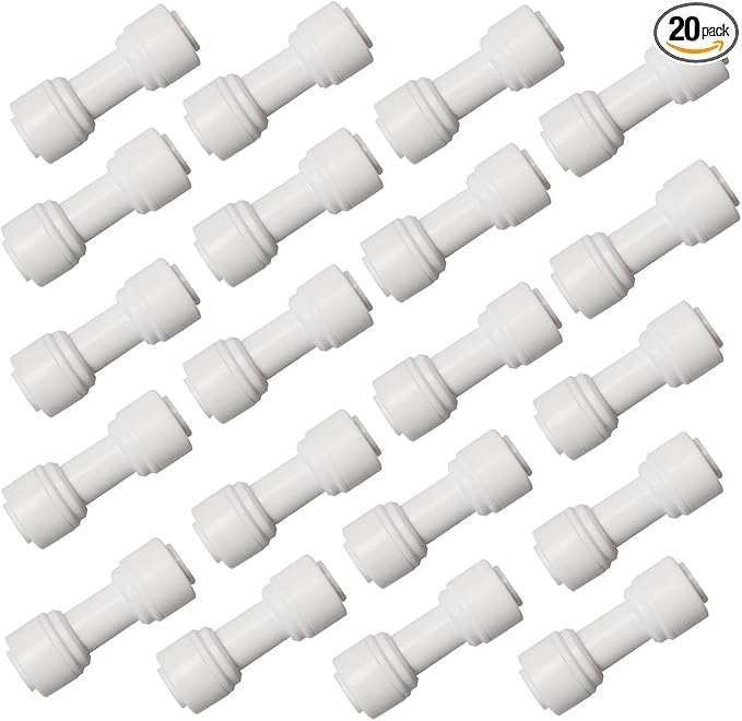 20 pcs 1/4" OD to 1/4" OD push fit straight union quick connector for RO water system push to connect tube