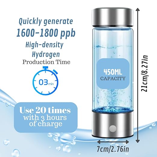 1800ppb Hydrogen Water Bottle - Portable Hydrogen Water Bottle Generator with SPE PEM Technology -Rechargeable Hydrogen Water Ionizer Machine - Alkaline Pitcher - Hydrogen Rich Water with Gift Box