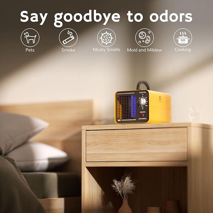 Airthereal MA10K-PRO Ozone Generator - High Capacity O3 Machine for Areas of 3500+ Square Feet, Home Ionizer Odor Remover, Yellow