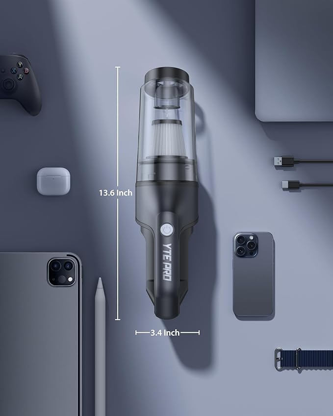 Handheld Vacuum Cordless 1.1 Pounds Car Vac 10000PA Hand Held Vacuums 4-in-1 Hand Vac Cordless Rechargeable HEPA Filter Large Capacity Dust Cup for Car Office Home Pets Hair (Space Gray)