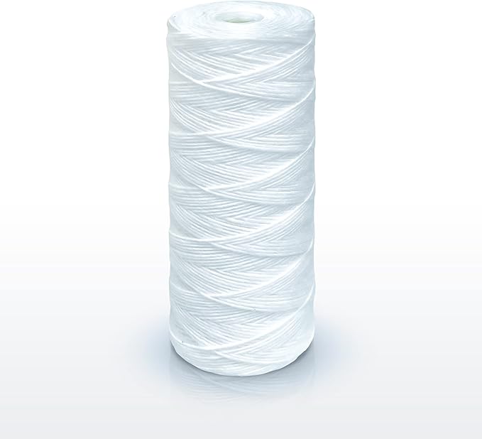 High Capacity Wound String 5 Micron Sediment Water Filter Cartridge 10” x 4.5” Removes Sand, Dirt, Silt, Rust, Extended Filter Life Compatible with 355215-45, 84637, PC10, WP1097P, WPX597P (4 Pack)