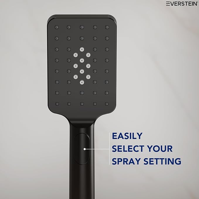 EVESTEIN Adjustable Hand Held Shower with Slide Bar, 3-Function Handshower Head with Hose, Matte Black