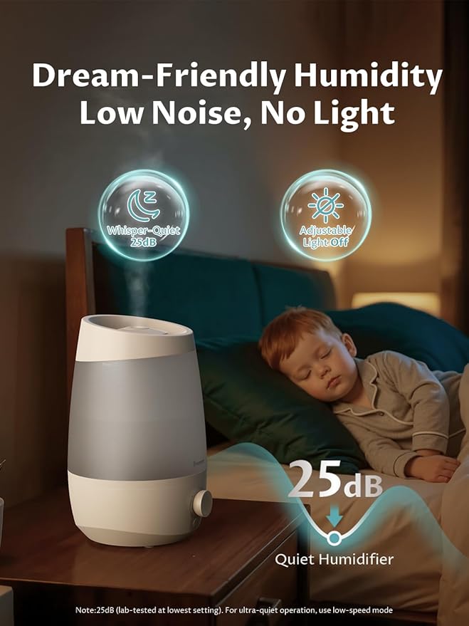 BREEZOME Humidifiers for Bedroom, 2.5L Humidifiers for home, 250ml/h Mist Output, 25hrs Essential Oil Diffuser, Auto Shut-Off, 25dB Ultra-Quiet Operation for Nurseries and Indoor Plants, White