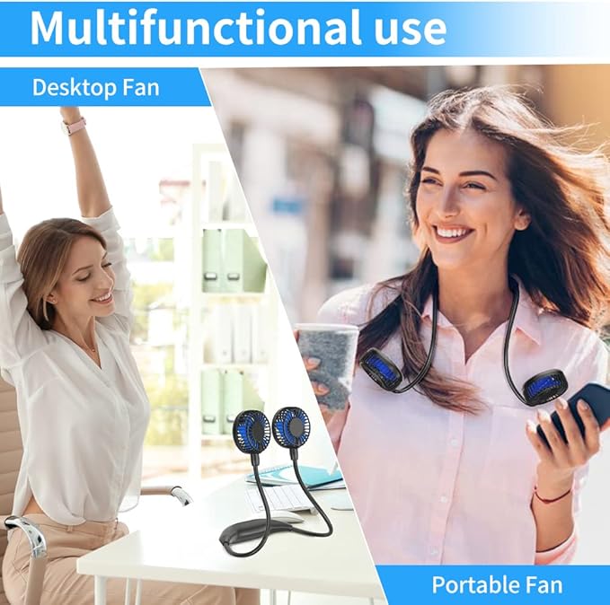 HandFan 5000mAh Portable Neck Fan, Necklace Fan Battery Operated Max 26hrs working, Wearable Fan Rechargeable 6 Speeds, Hands-Free Fan 360° Adjustable for Outdoor Activities Travel Office Home (Black)